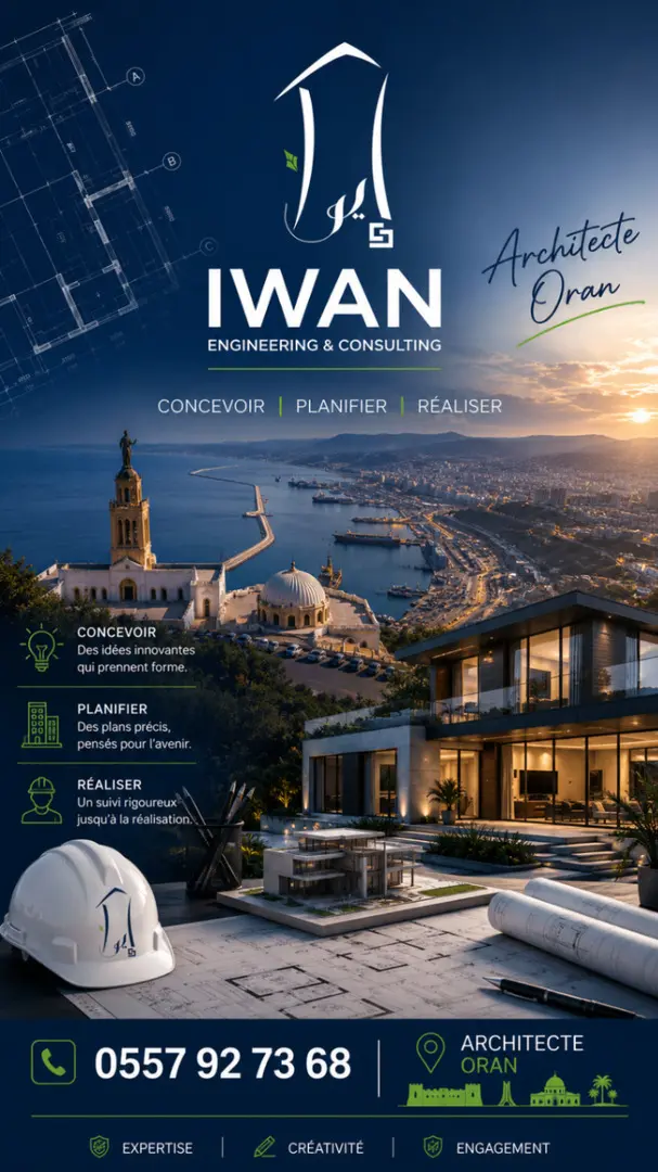 Architecte Oran - IWAN Engineering & Consulting | Bureau d'études en architecture à Es Sénia, Oran. Conception, planification et réalisation de projets résidentiels, commerciaux et industriels.